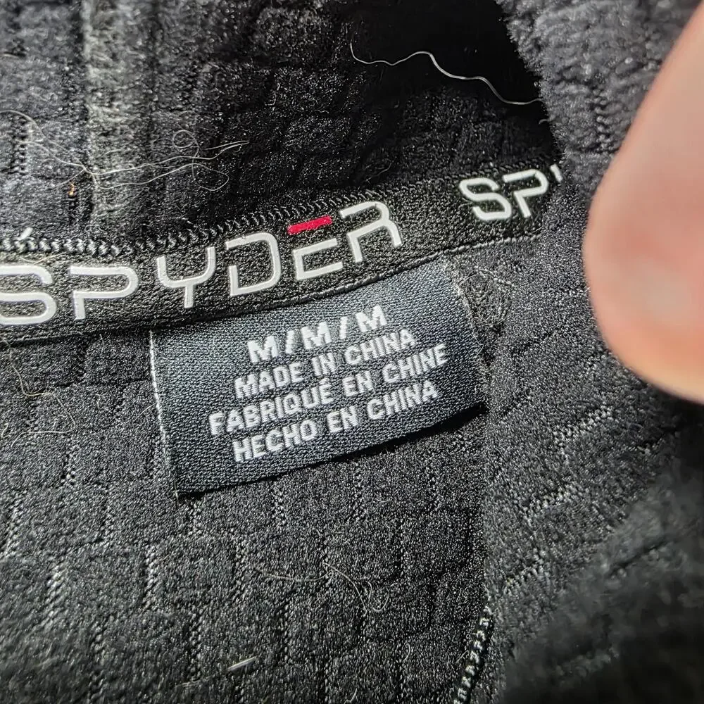 Spyder Jacket Mens M Black Hooded Softshell Full Zip Stretch Ski Pockets Warm